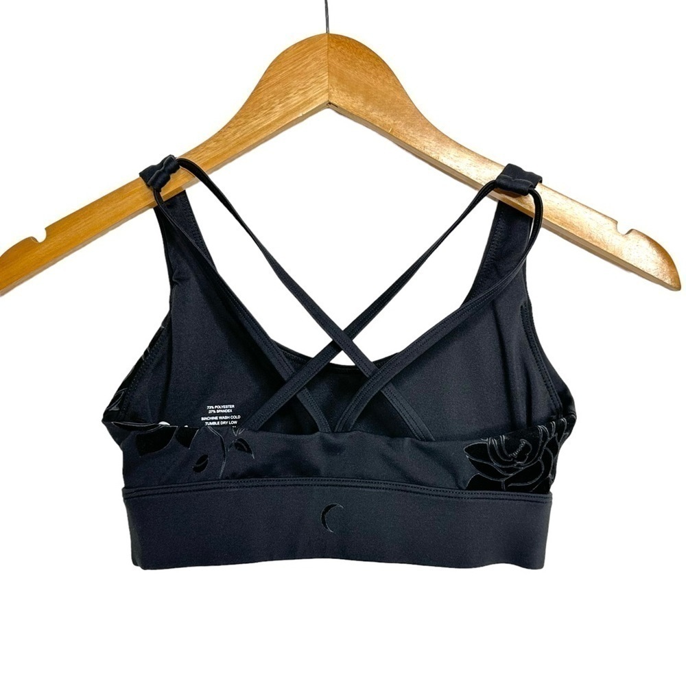 Zyia Active Womens Light n Tight Velvet Floral Strappy Bra XS Black Activewear - Picture 5 of 9